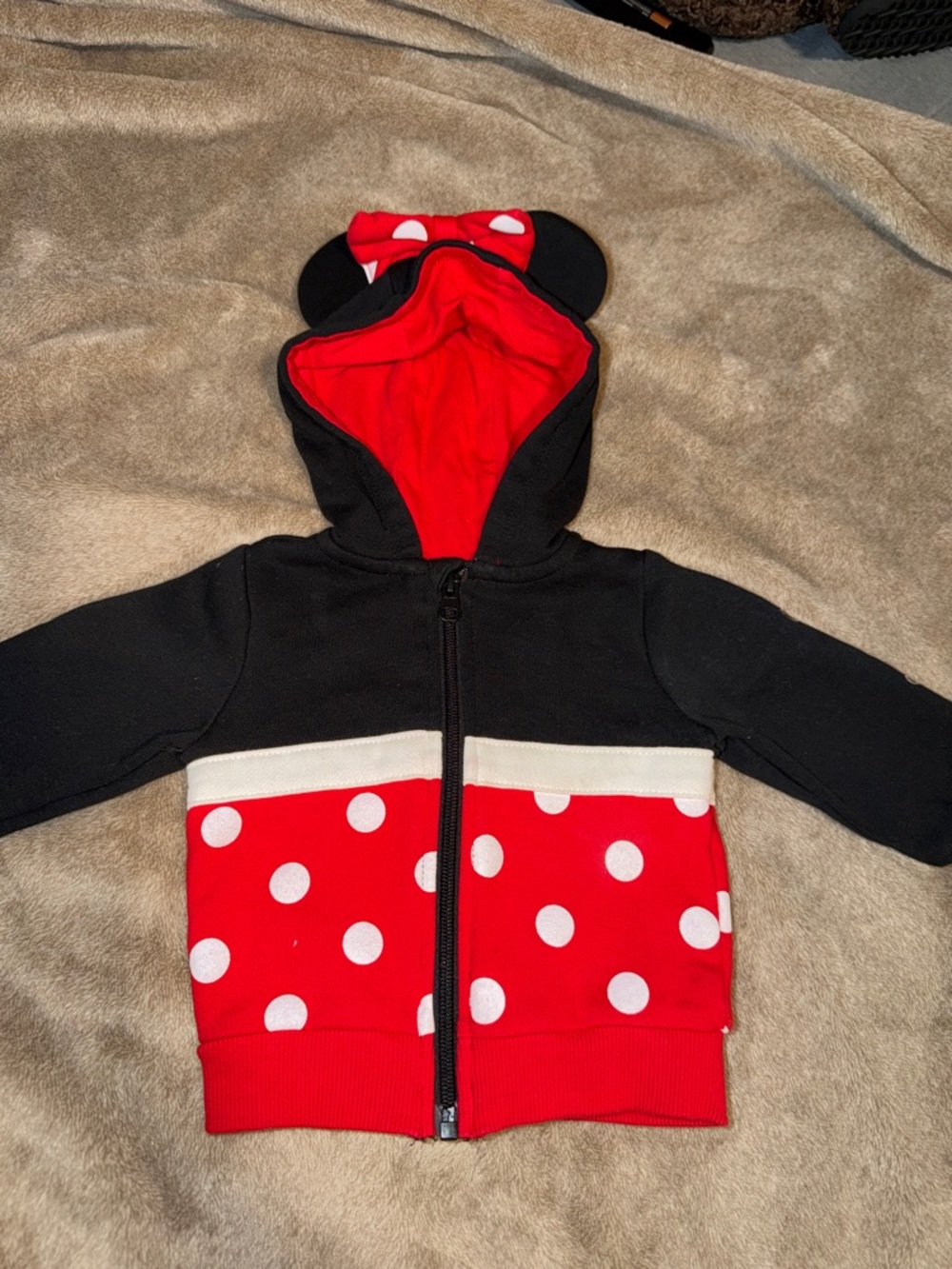 Black & Red Polka Dot Minnie Mouse Baby Hoodie with Ears
